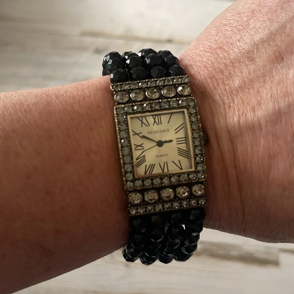 Sparkling Heidi Daus Black Beaded Crystal Watch.